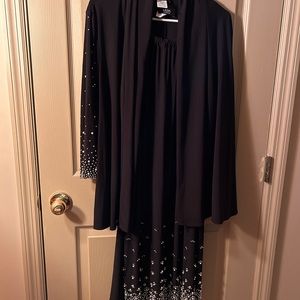 Black dress with Jacket emblazoned with Pearl and silver bead work